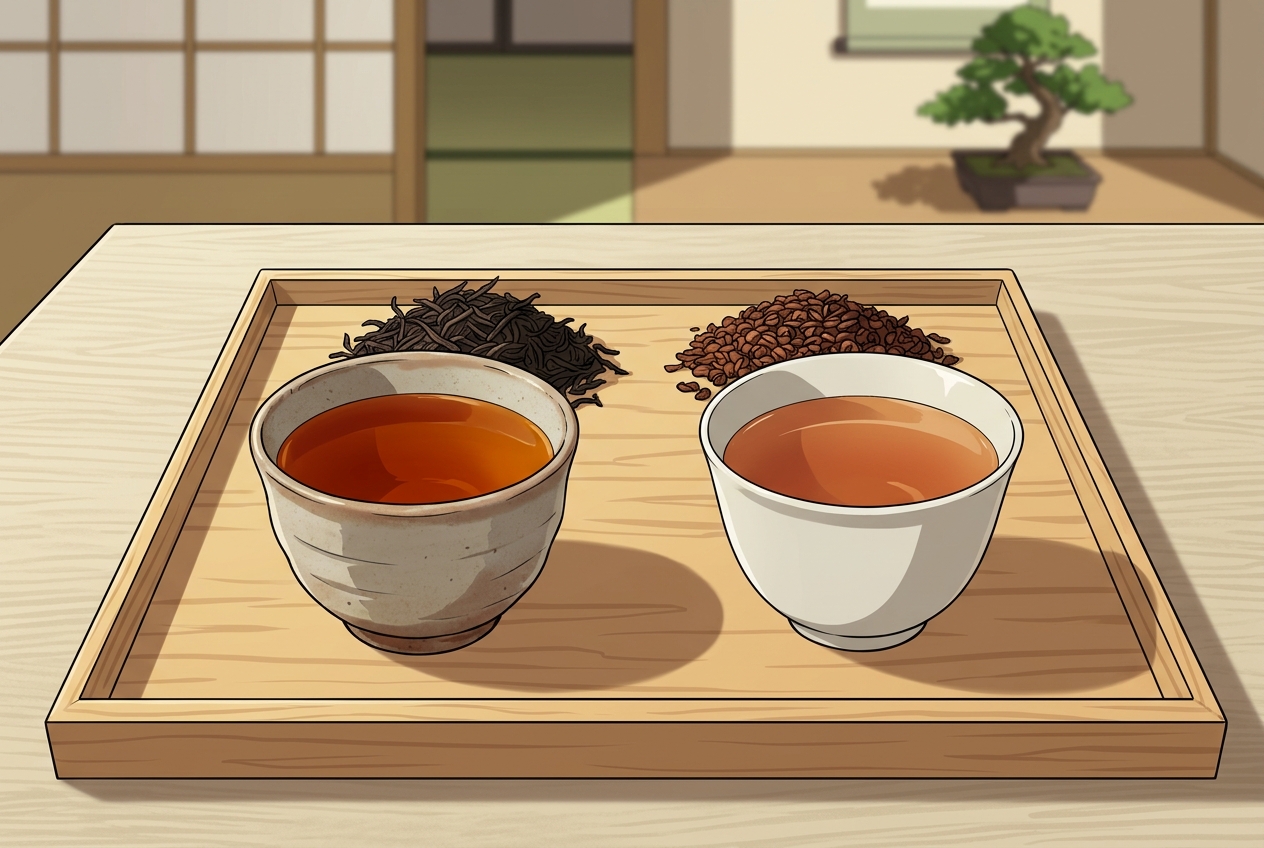 2種類の和紅茶と茶葉の比較