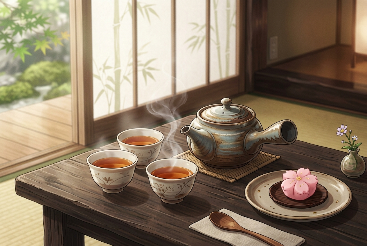 急須と湯呑みの和紅茶セット