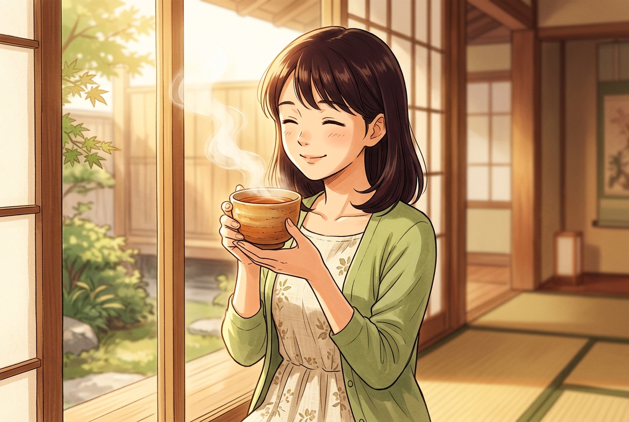 和紅茶を美味しく飲む女性